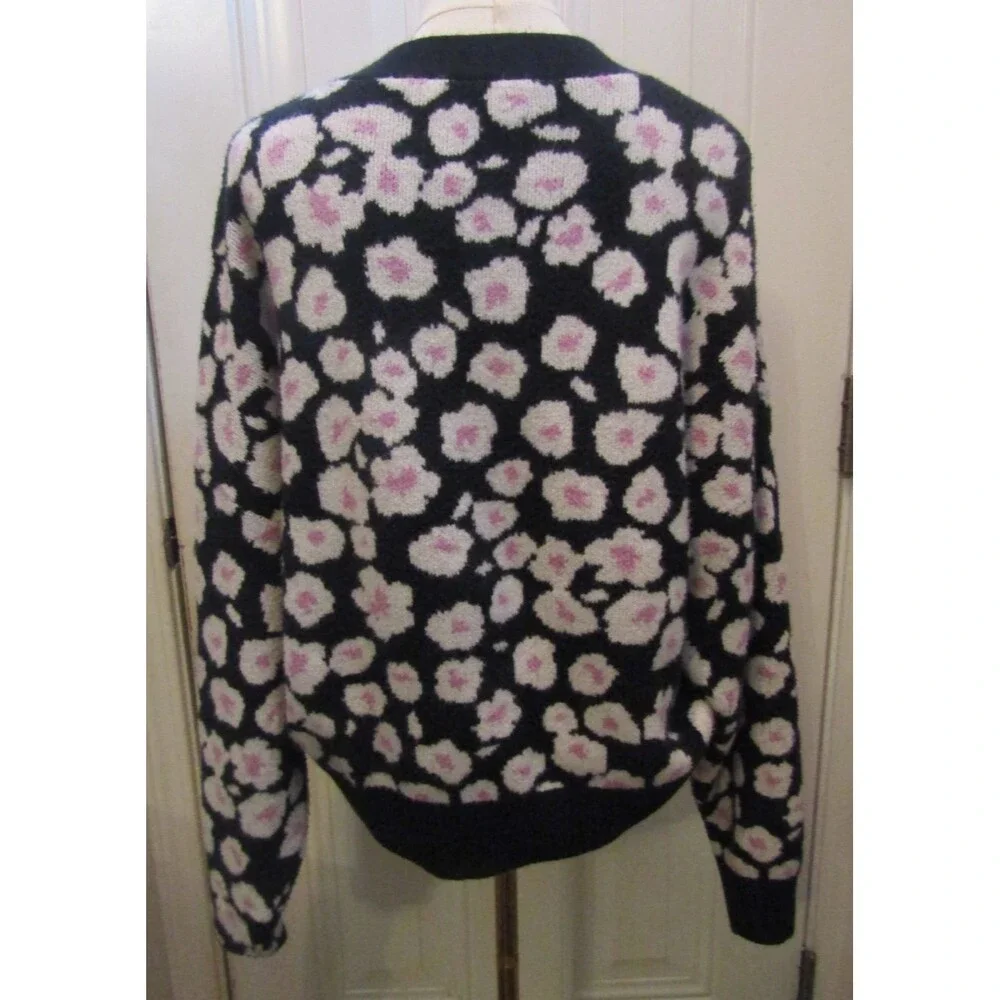 UGG Shaina Floral Cardigan Sweater L Black Pink Daisy Cottagecore Cozy Chic